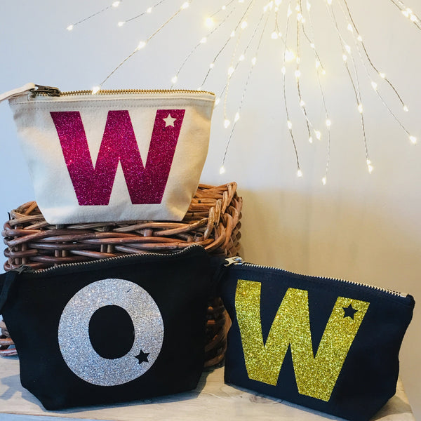 Glitter initial make-up bag